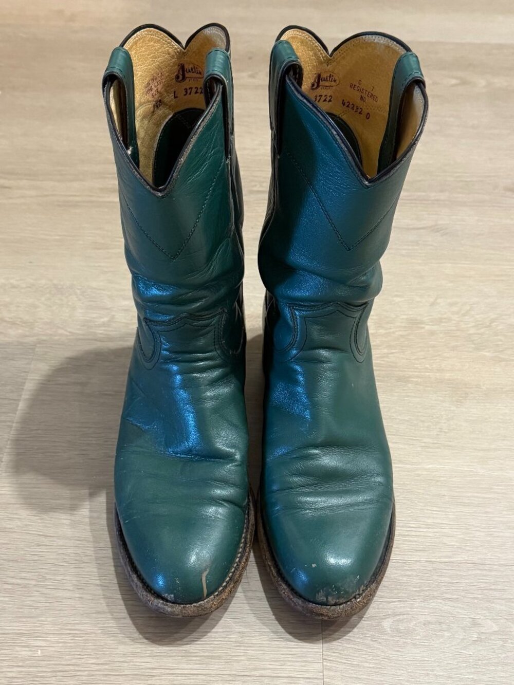 Vintage Women's Cowboy Boots Green Leather Justin Style L3722 Size 7.5